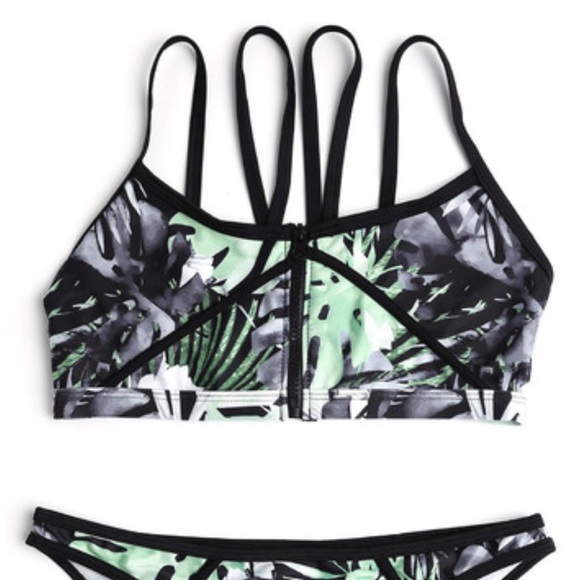 🆕Strappy tropical print zip front bikini set - Picture 4 of 8